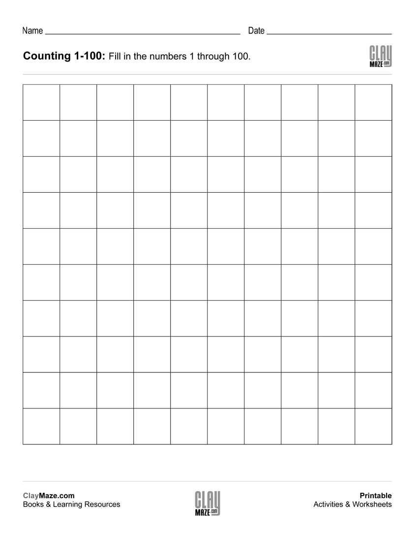Counting Chart 1 To 100 (Blank) | Free Printable Children&amp;#039;s - Free Printable Counting Worksheets