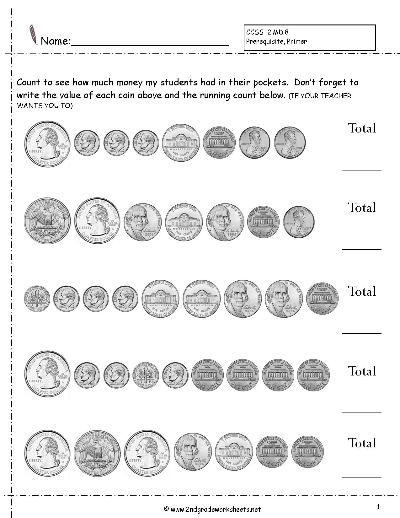 Counting Coins And Money Worksheets And Printouts - Free Printable Money Worksheets