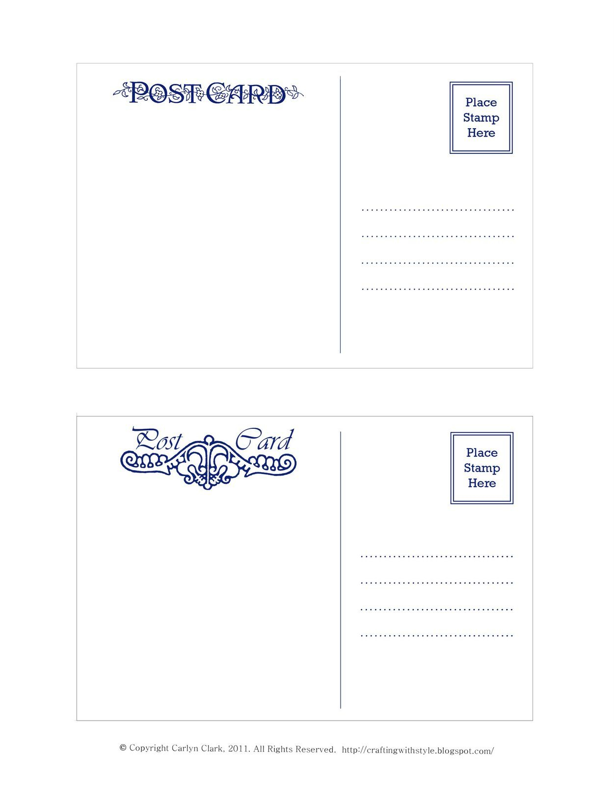 Crafting With Style: Free Postcard Templates | Postcards | Pinterest - Free Printable Postcards