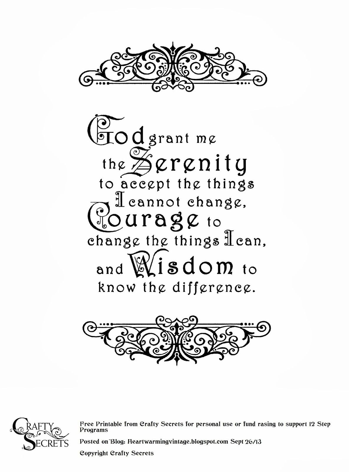 printable versions of the serenity prayer