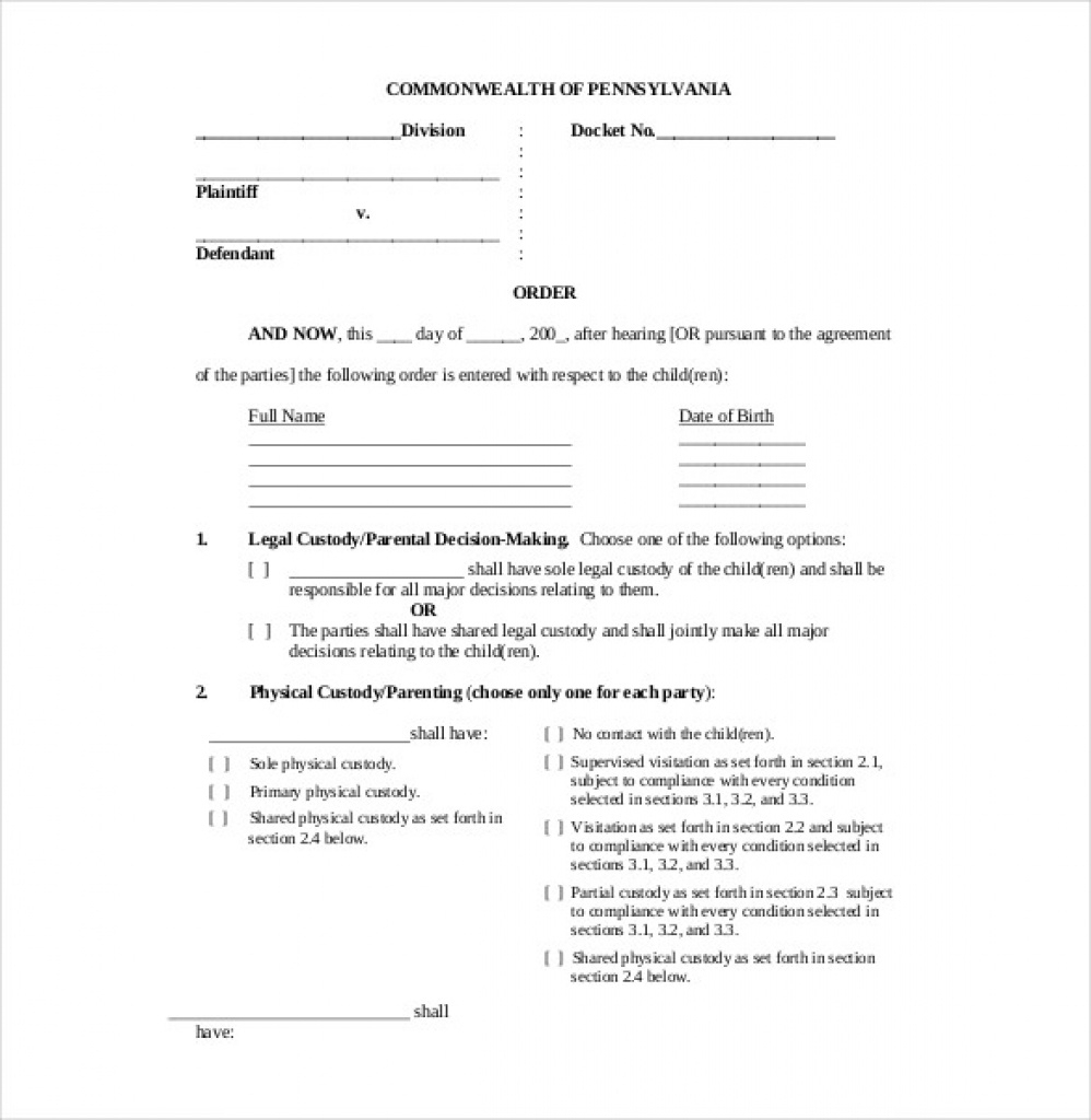 Custody Agreement Template – 10+ Free Word, Pdf Document Download - Free Printable Child Custody Papers