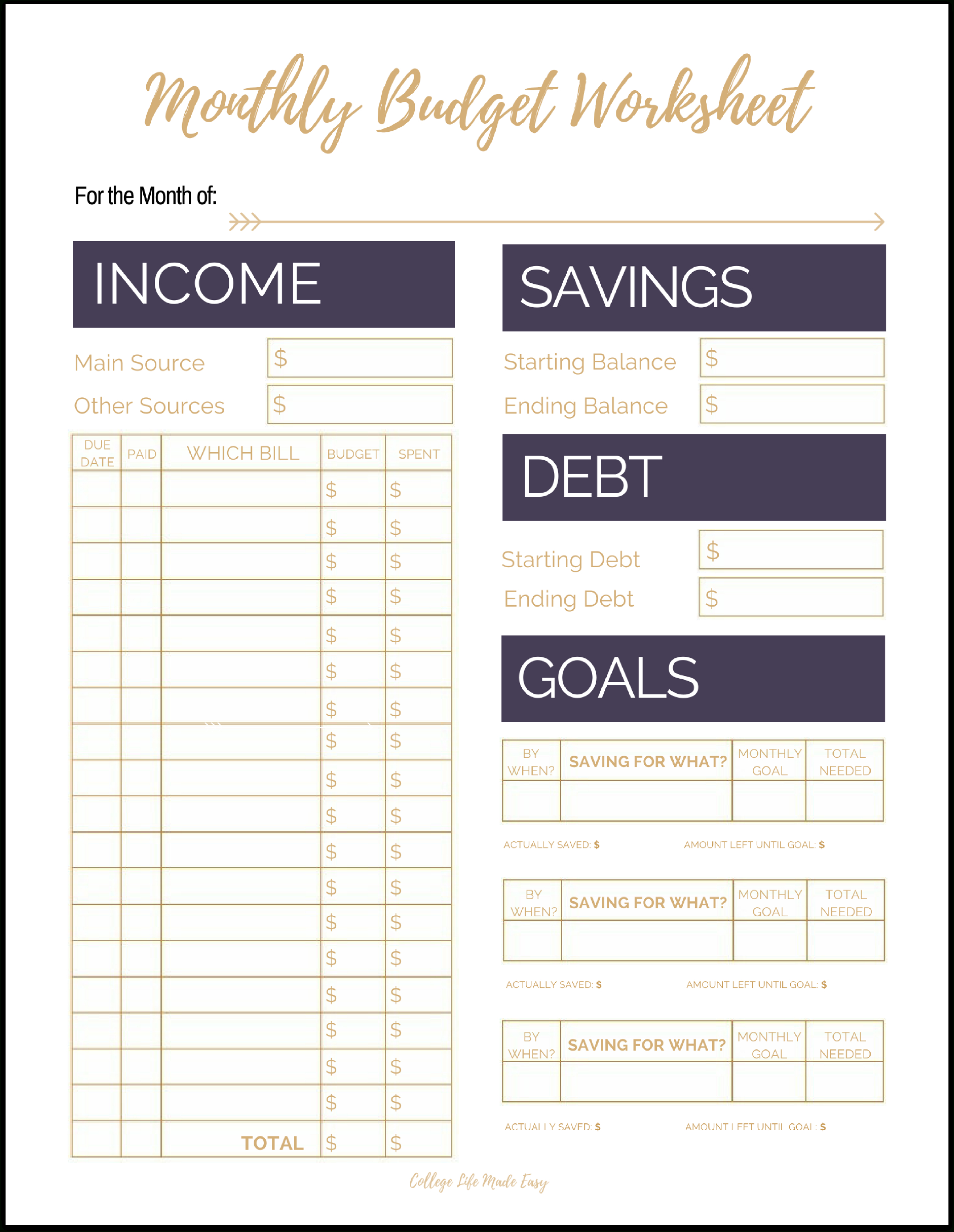 Cute Free Printable Budget Worksheet Templates For Organizing Your - Free Printable Homework Templates