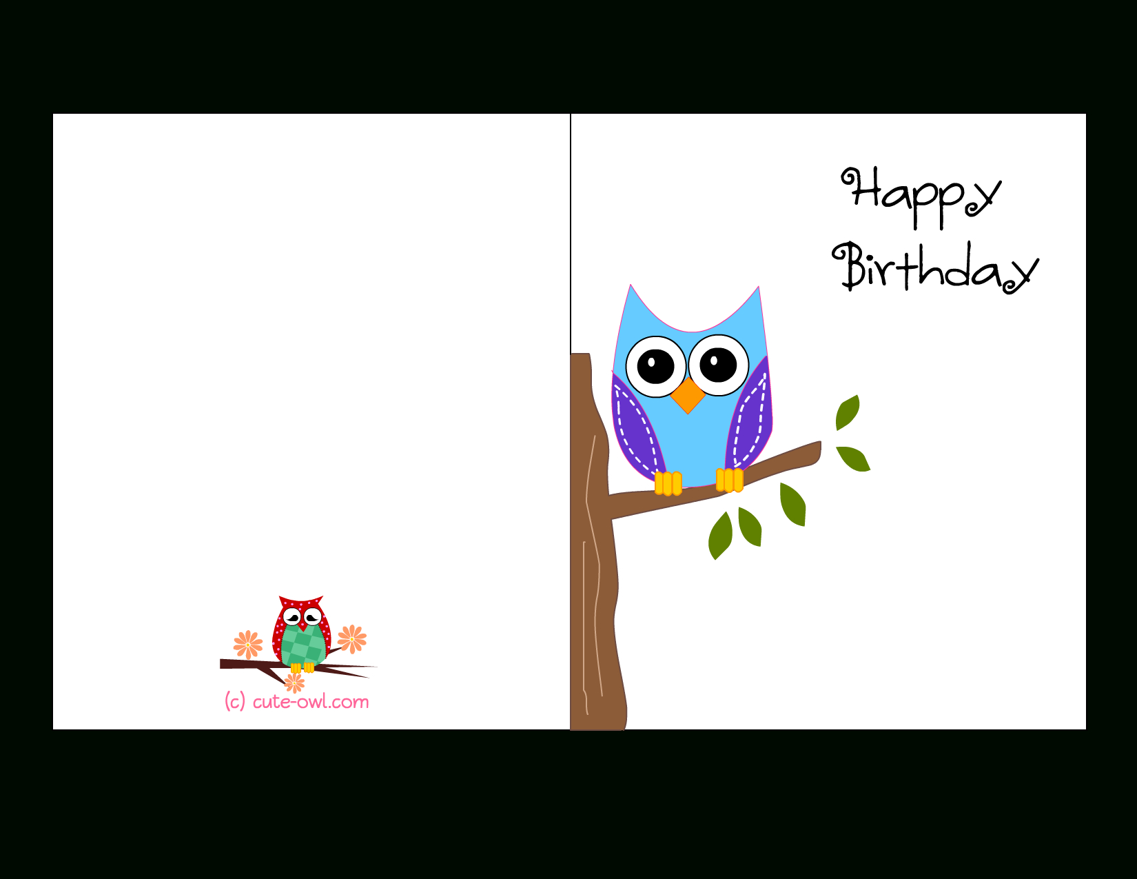Cute Owl Sitting On A Branch Happy Birthday Card | Favorite - Free Online Funny Birthday Cards Printable