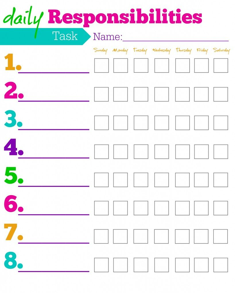 Daily Responsibilities Chart For Kids! Free Printable To Help - Free Printable Chore Chart Ideas