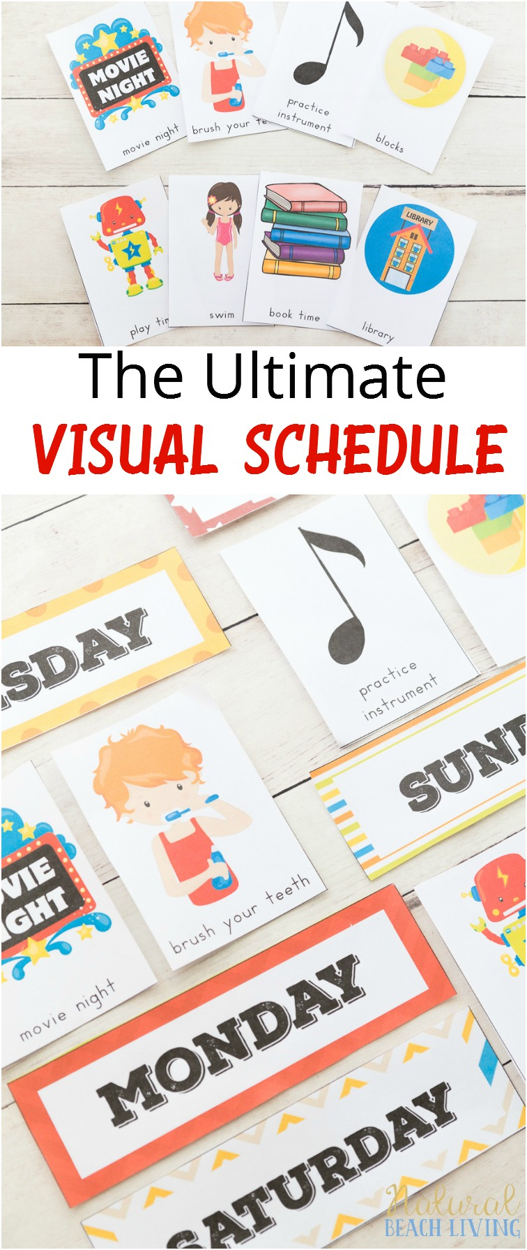 Daily Visual Schedule For Kids Free Printable - Natural Beach Living - Free Printable Daily Routine Picture Cards