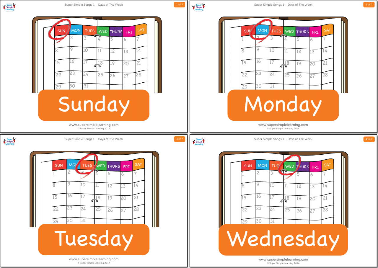 Days Of The Week Flashcards - Super Simple - Free Printable Days Of The Week Cards