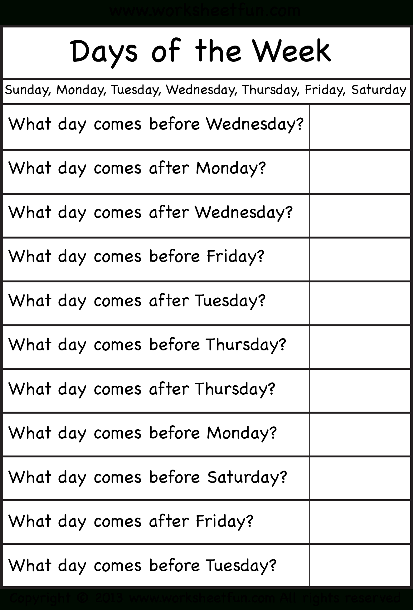 Days Of The Week – Worksheet / Free Printable Worksheets – Worksheetfun - Free Printable Days Of The Week