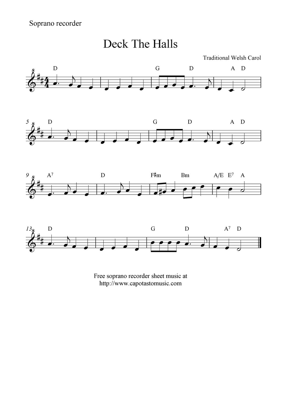 Deck The Halls -- Free Recorder Sheet Music | Music Class | Sheet - Free Printable Recorder Sheet Music For Beginners