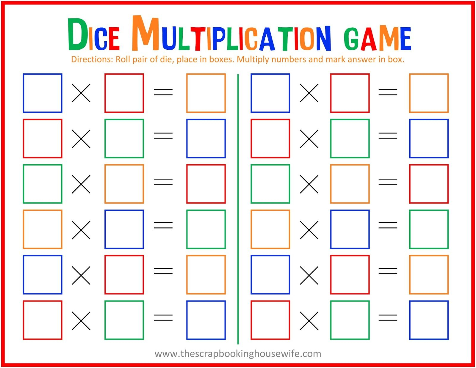 Dice Multiplication Math Game For Kids - Free Printable - Free Printable Maths Games