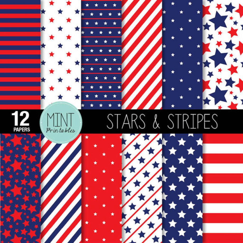 Digital Paper, Stars And Stripes Scrapbooking Papers, Patriotic - Free Printable Patriotic Scrapbook Paper