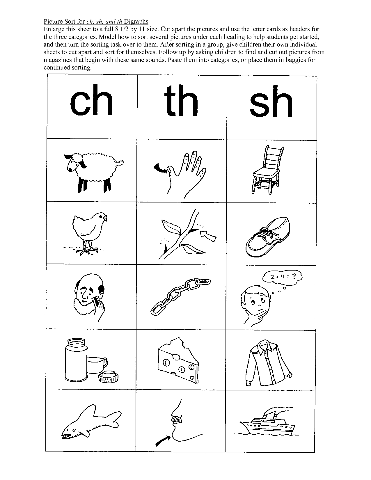 Digraphs Sh Ch Th Multiple Choice Worksheet Free Esl Sh