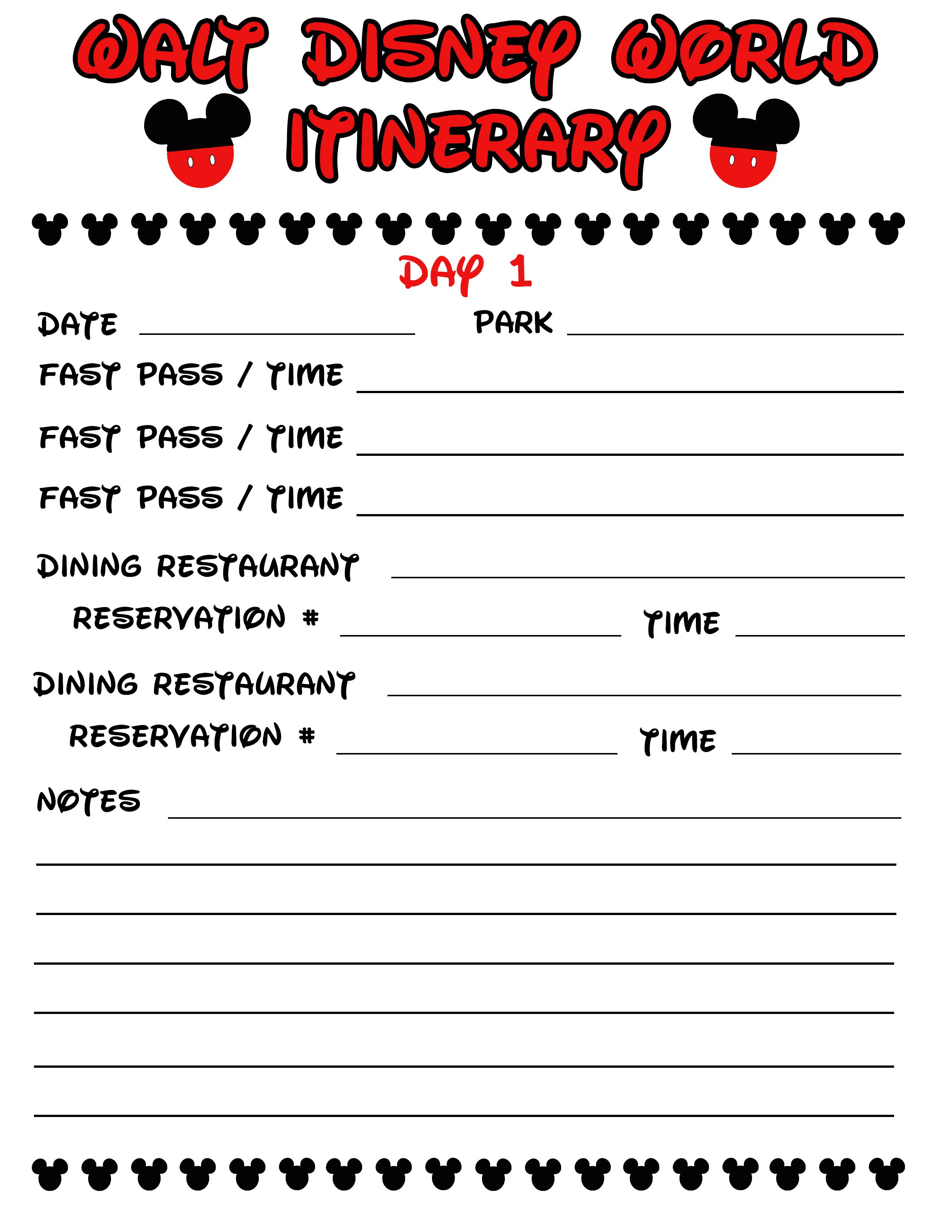 Disney Agenda &amp;amp; Itinerary Free Printable | Disney | Disney World - Free Printable Itinerary