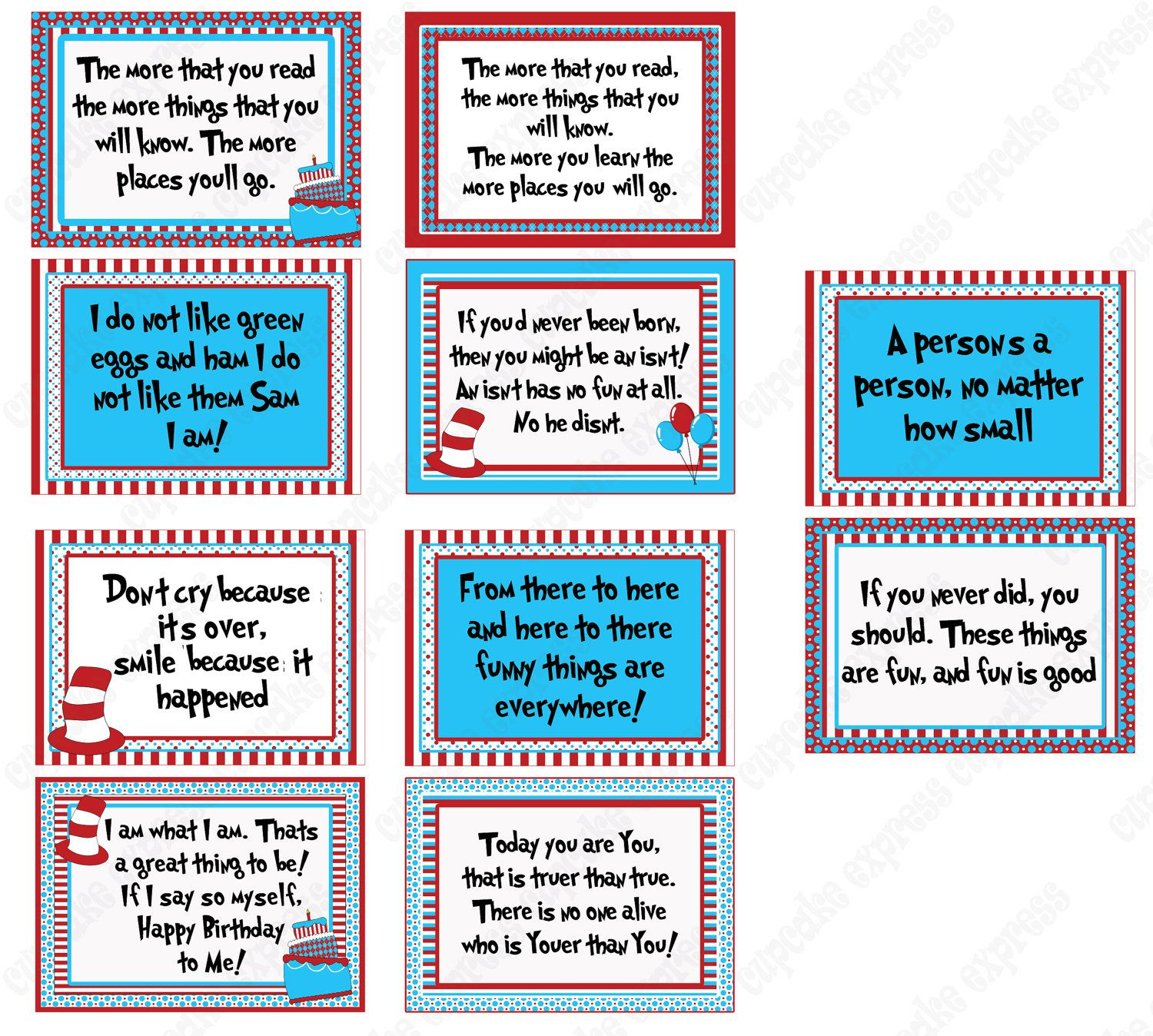 Diy 20 Dr. Seuss Inspired Quote Signs Printable Birthday Party Red - Free Printable Dr Seuss Quotes
