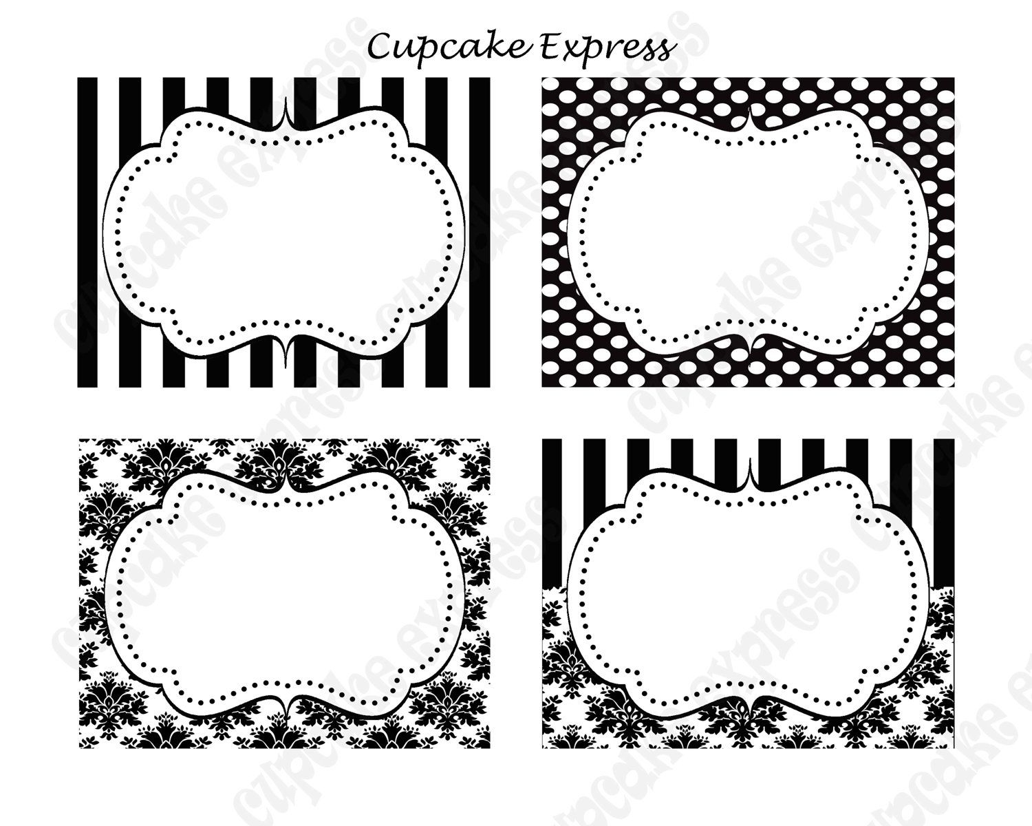 Diy Paris Black &amp;amp; White Damask Stripe Polka Dots Printable Party - Free Printable Damask Place Cards