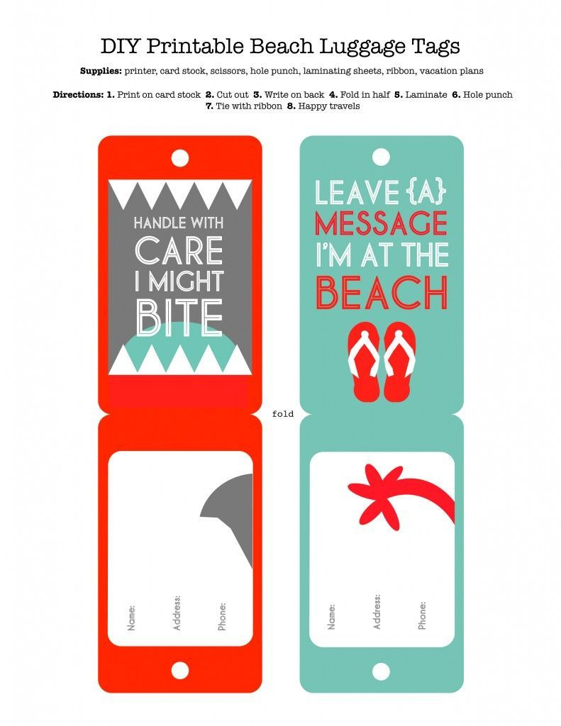 Diy Printable Beach Luggage Tags | Free Printables | Pinterest - Free Printable Luggage Tags