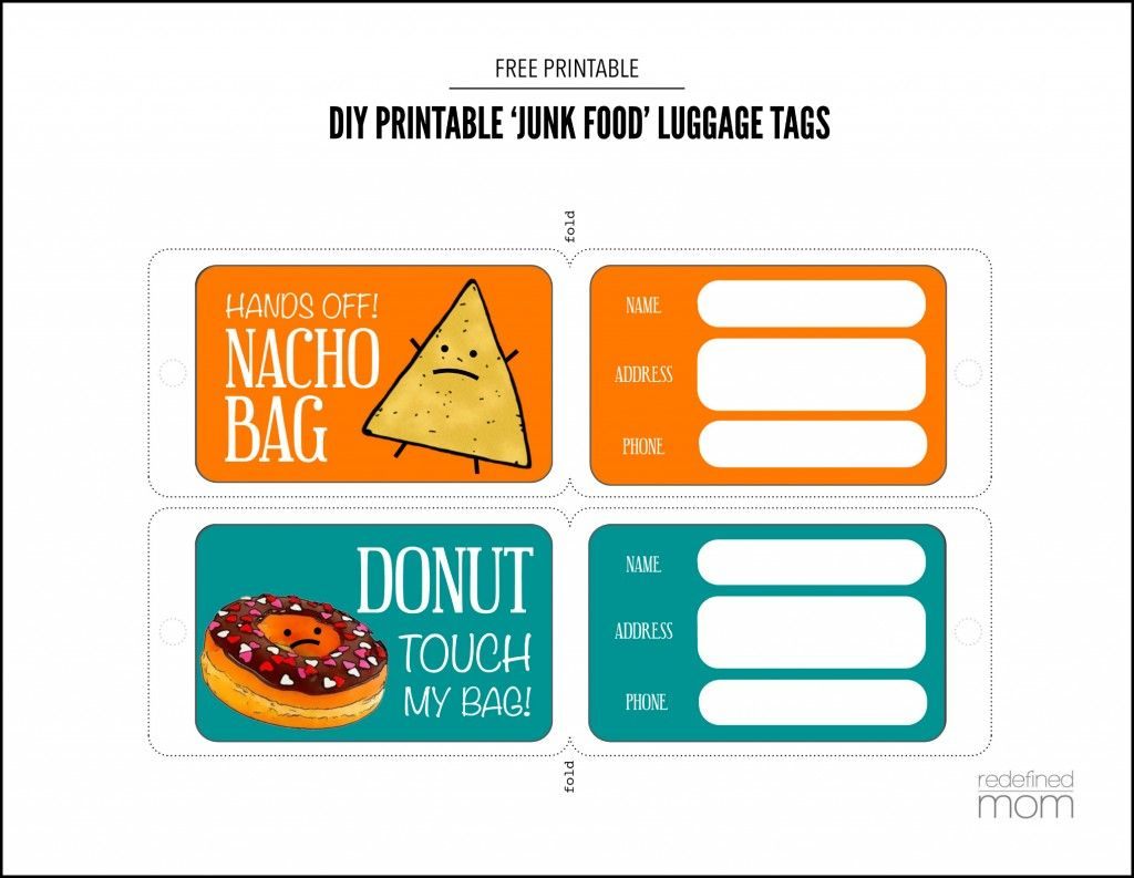 Diy Printable Junk Food Luggage Tags | Printable | Pinterest | Funny - Free Printable Luggage Tags