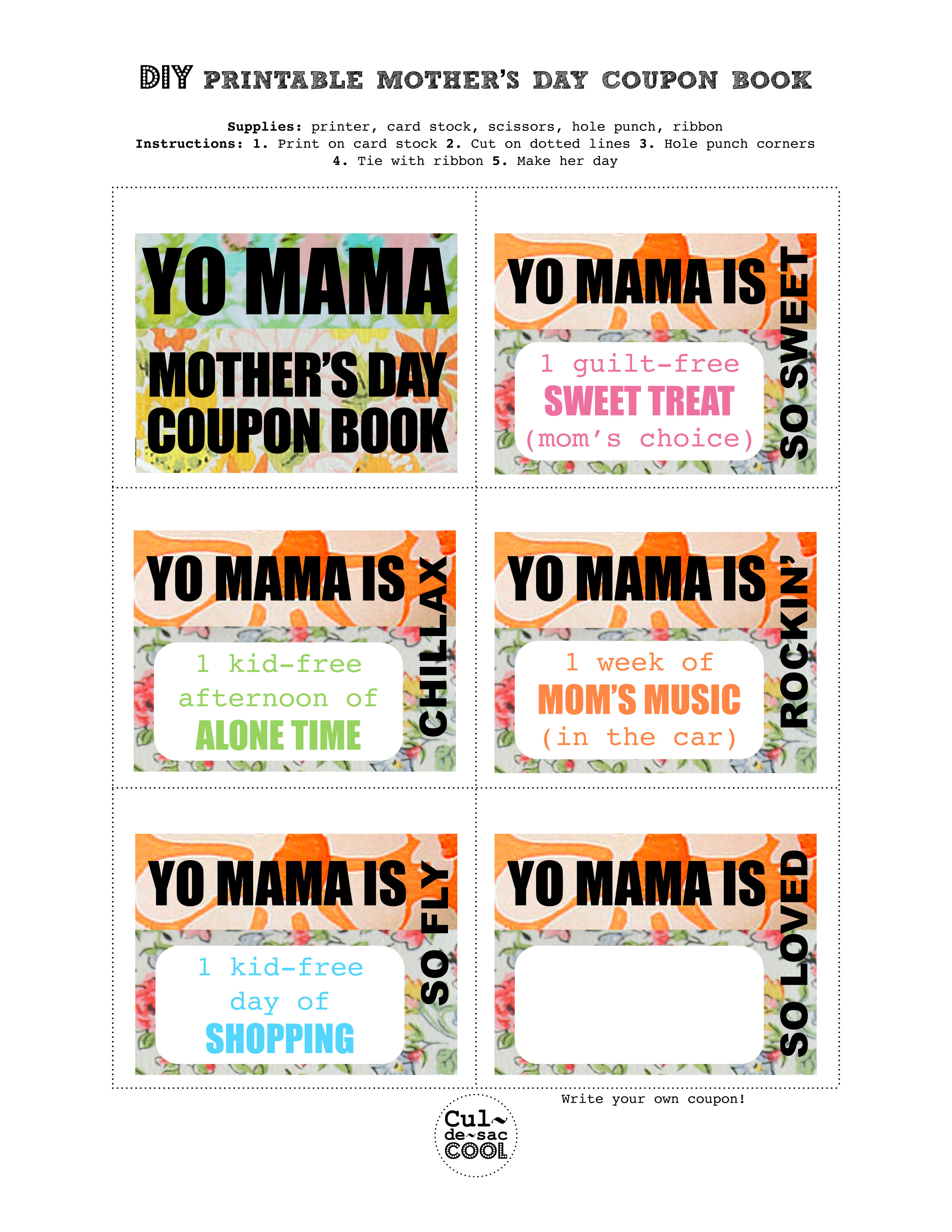 Diy Printable Mother&amp;#039;s Day Coupon Book–&amp;#039;yo Mama&amp;#039; - Free Printable Homemade Coupon Book