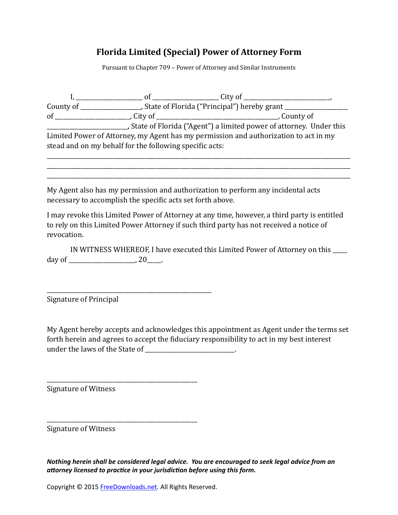 Download Florida Special (Limited) Power Of Attorney Form | Pdf - Free Printable Power Of Attorney Form Florida