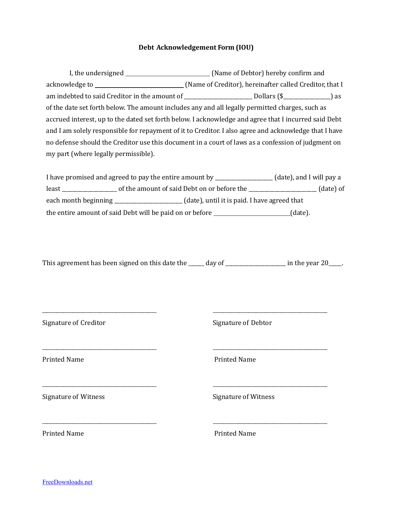 Download Iou (I Owe You) Debt Acknowledgment Form | Pdf | Rtf | Word - Free Printable Legal Documents Forms