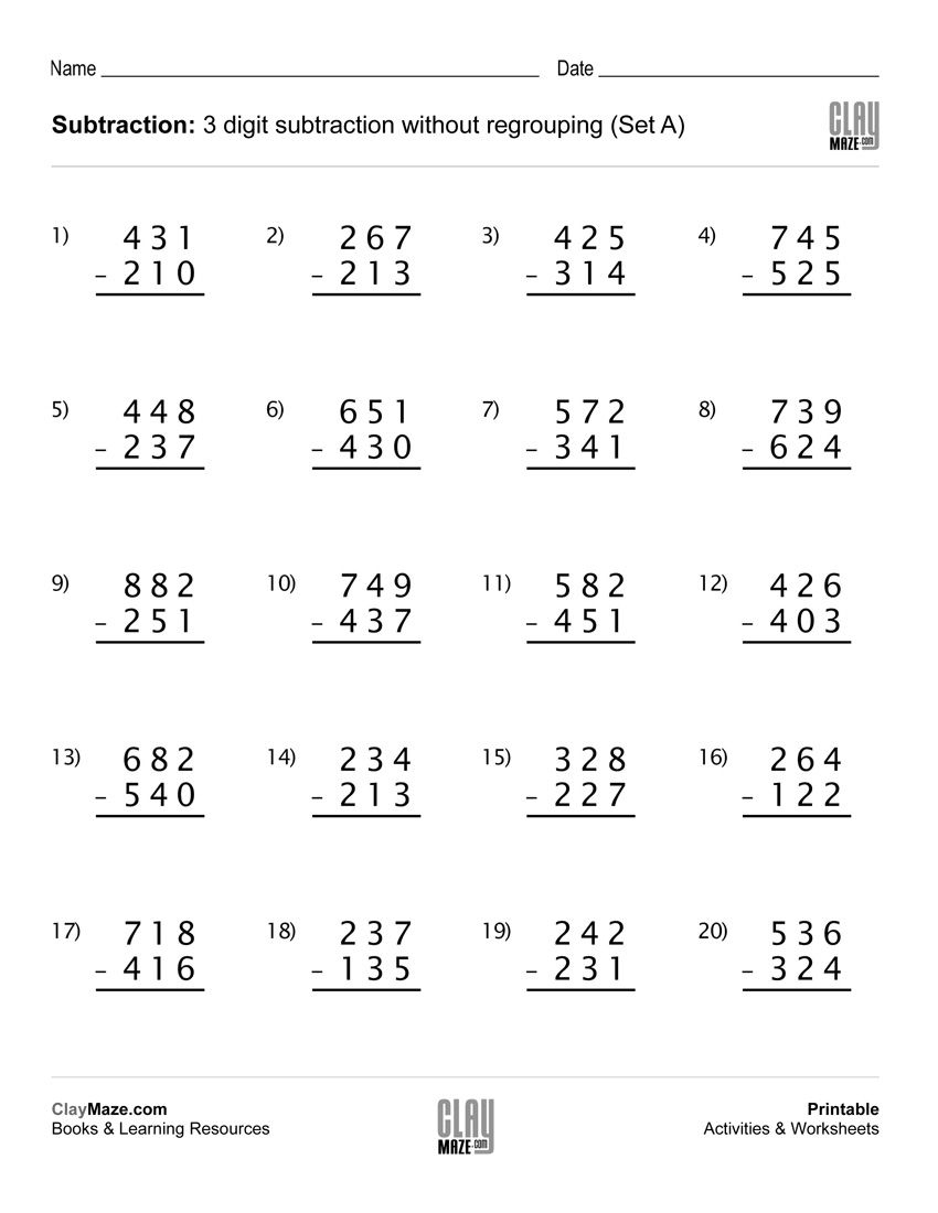 Download Our Free Printable 3 Digit Subtraction Worksheet With No - Free Printable 5 W&amp;#039;s Worksheets