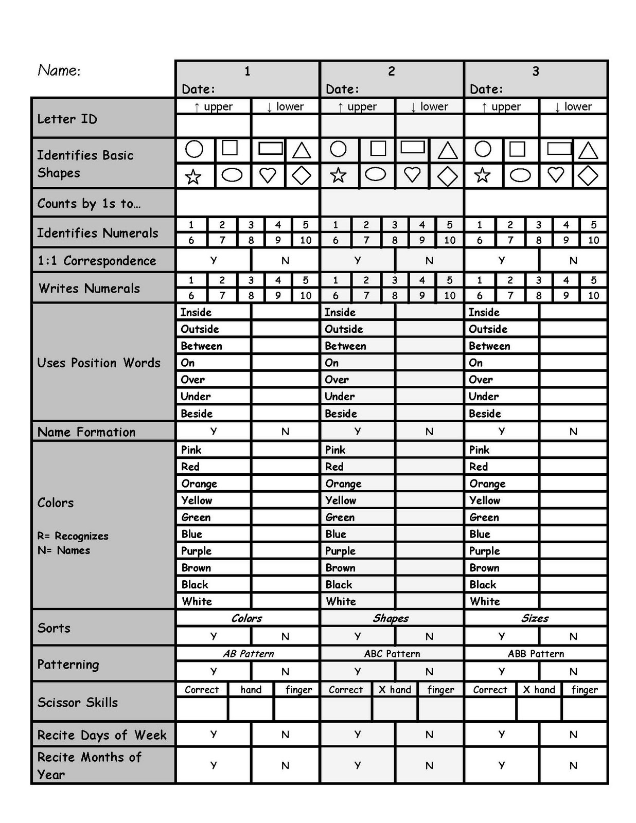 Free Printable Pre K Assessment Forms Free Printable