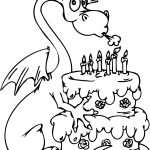 Dragon With Happy Birthday Cake Coloring Page | Free Printable   Free Printable Pictures Of Birthday Cakes