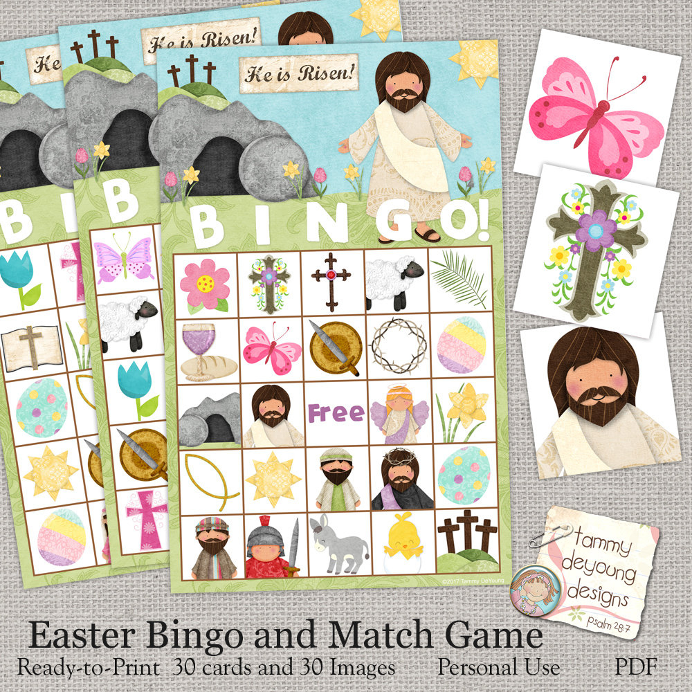 Easter Bible Bingo Religious Easter Printable Sunday School | Etsy - Free Printable Religious Easter Bingo Cards
