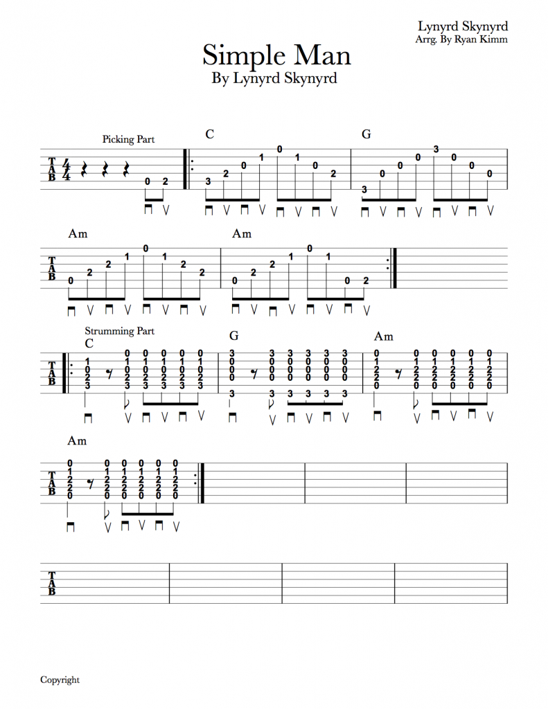 guitar tabular songs