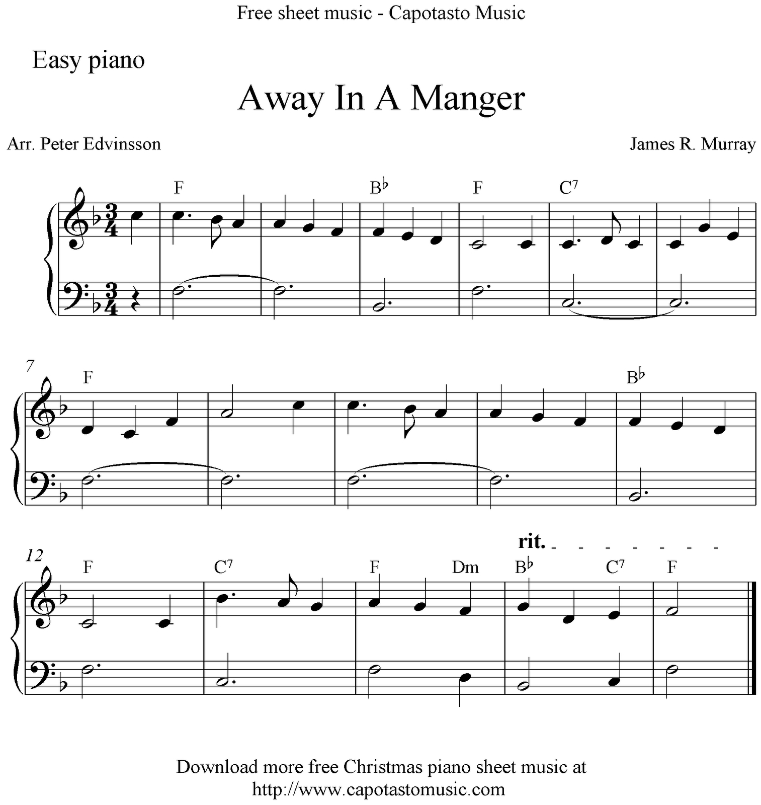 Easy Piano Arrangementpeter Edvinsson Of The Christmas Carol - Christmas Songs Piano Sheet Music Free Printable