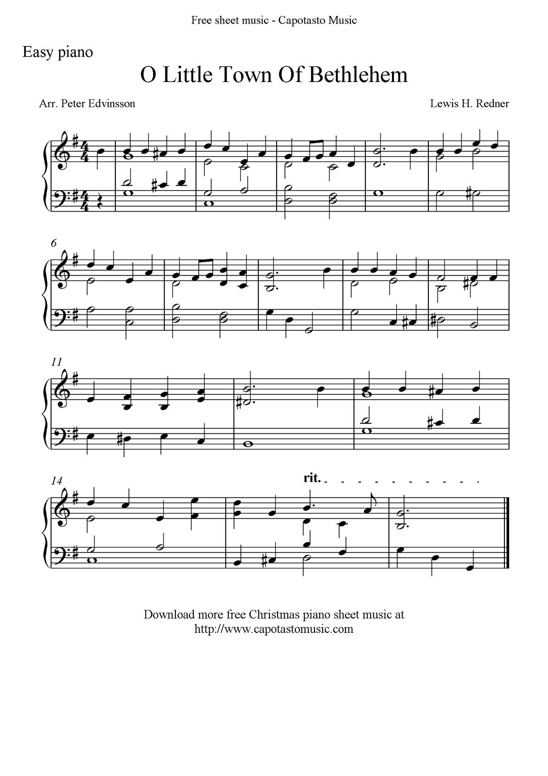 Easy Piano Solo Arrangementpeter Edvinsson Of The Christmas - Christmas Carols Sheet Music Free Printable