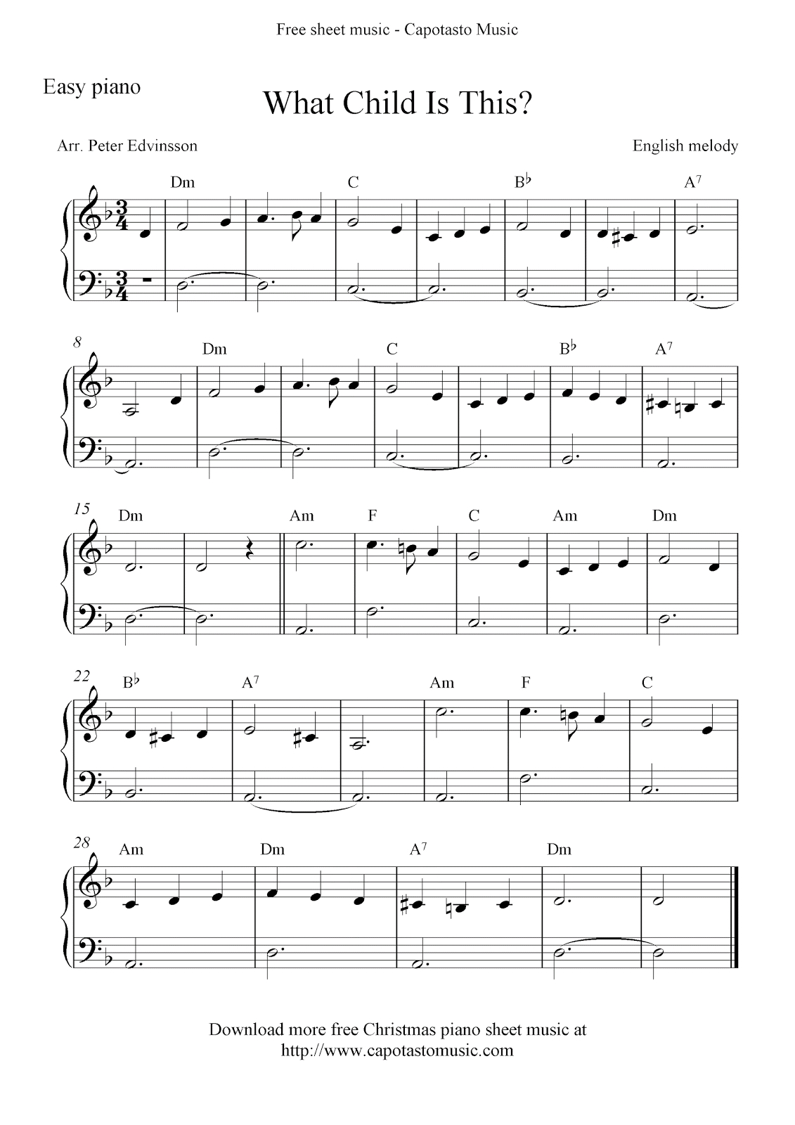 Easy Piano Solo Arrangementpeter Edvinsson Of The Christmas - Christmas Piano Sheet Music Easy Free Printable