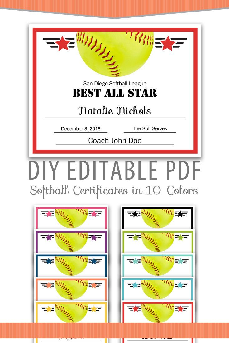 Editable Pdf Sports Team Softball Certificate Award Template In 10 - Free Printable Softball Certificates