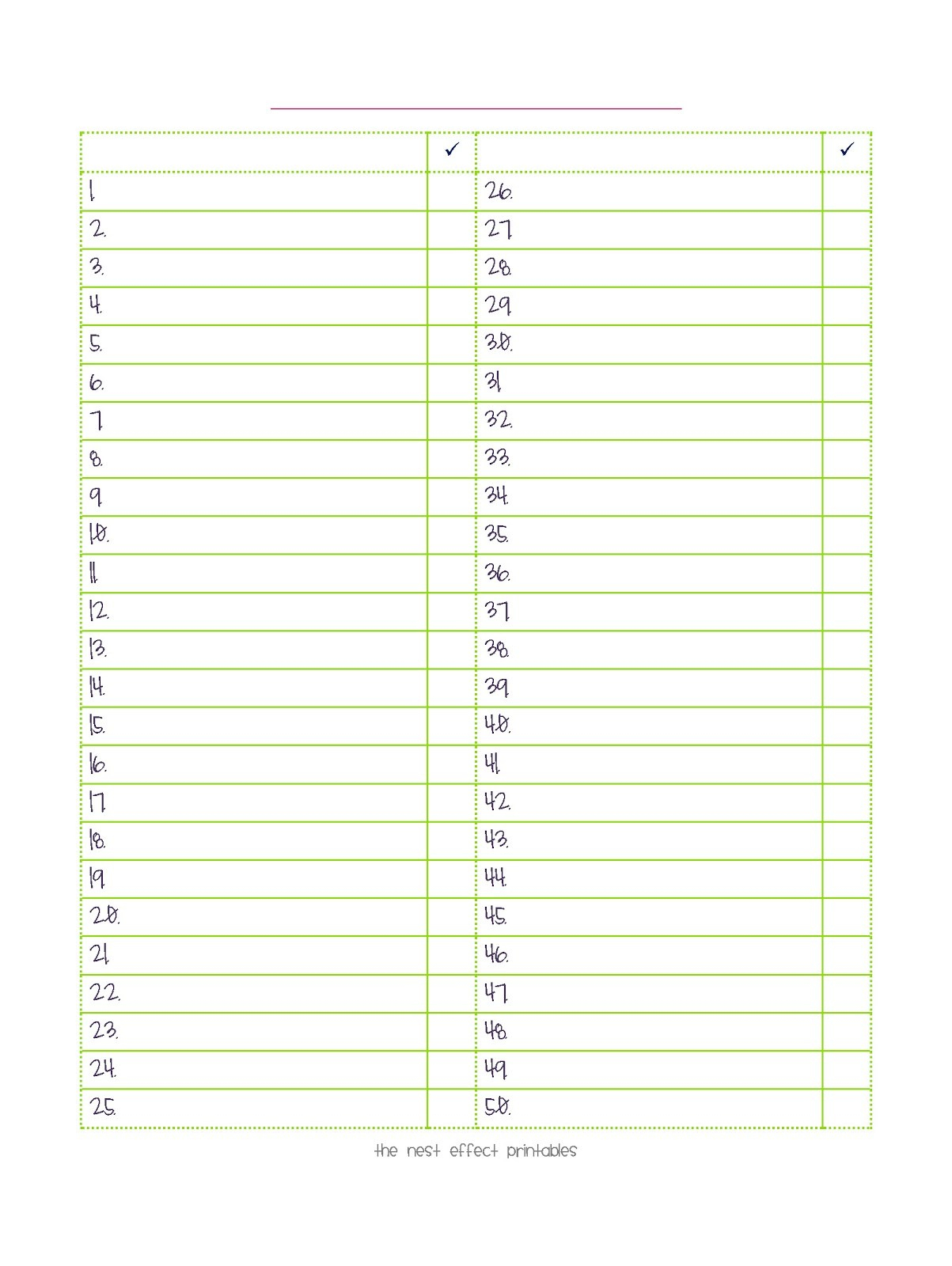 Spelling List Template