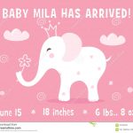 Elephant And Clouds. Baby Girl Birth Announcement Card Template   Free Printable Baby Birth Announcement Cards