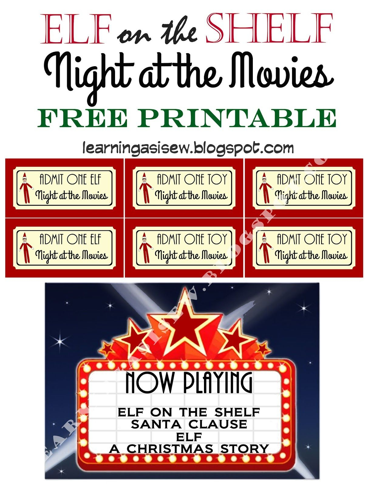 Elf On The Shelf Free Printable - Night At The Movies, Printable - Free Printable Movie Tickets