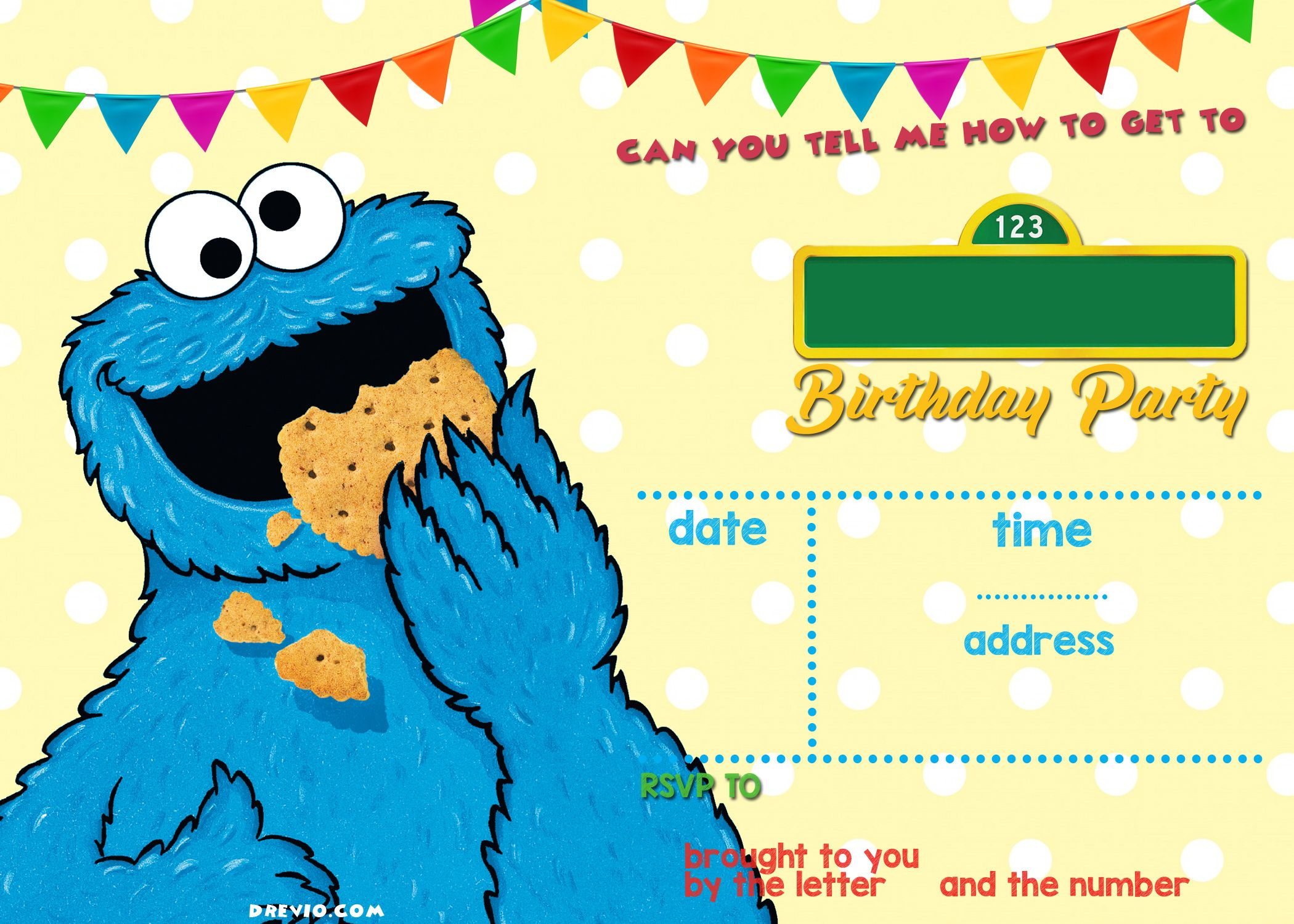 Elmo Sesame Street Birthday Party Invitations | Elijah | Pinterest - Free Printable Cookie Monster Birthday Invitations