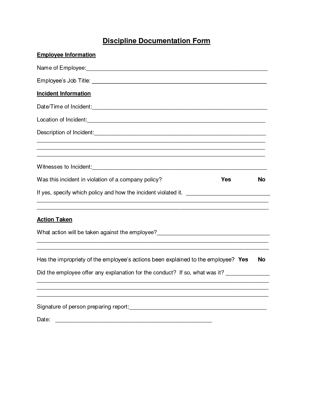 Employee Discipline Form | Employee Forms - Free Employee Self Evaluation Forms Printable
