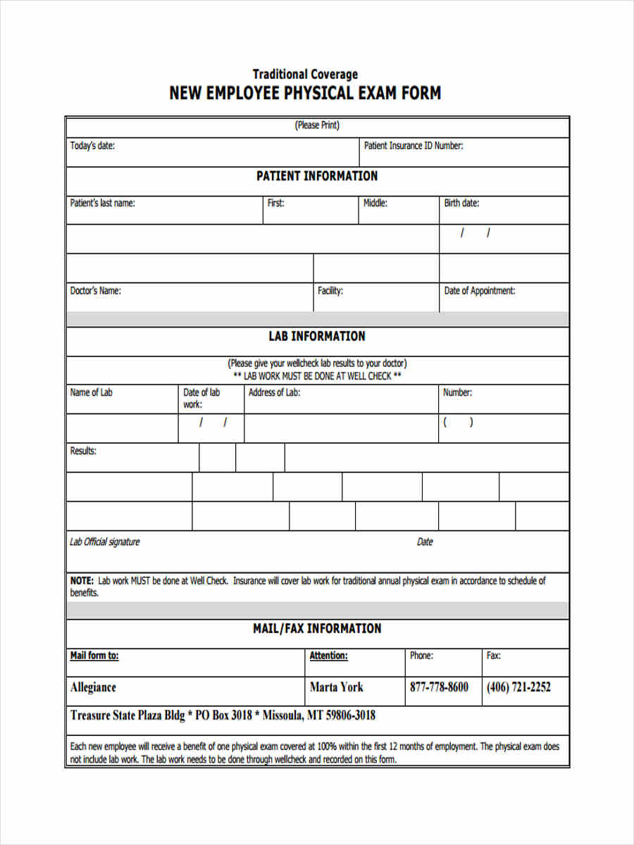Employee Physical Form - 5+ Free Documents In Word, Pdf - Free Printable Physical Exam Forms
