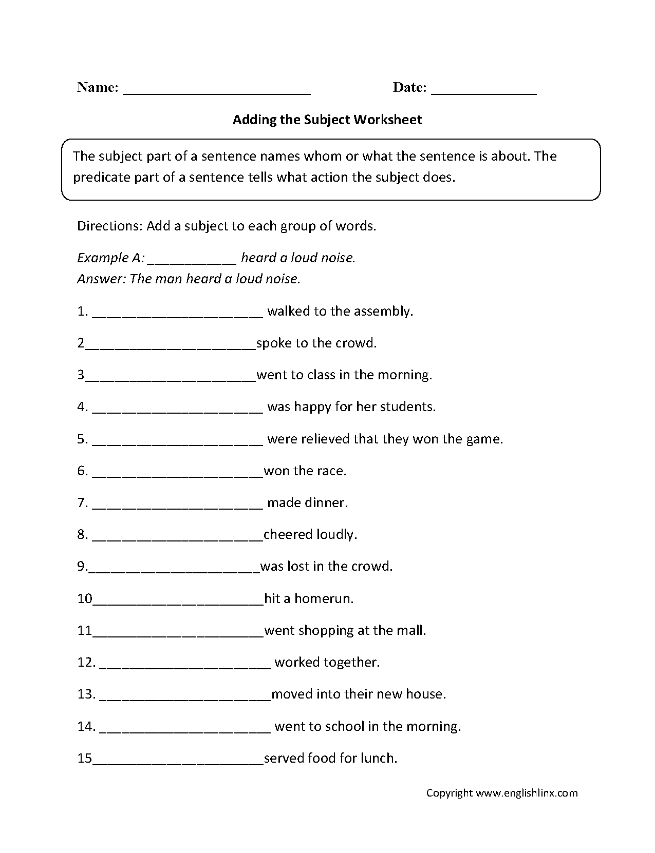 Englishlinx | Subject And Predicate Worksheets - 9Th Grade English Worksheets Free Printable