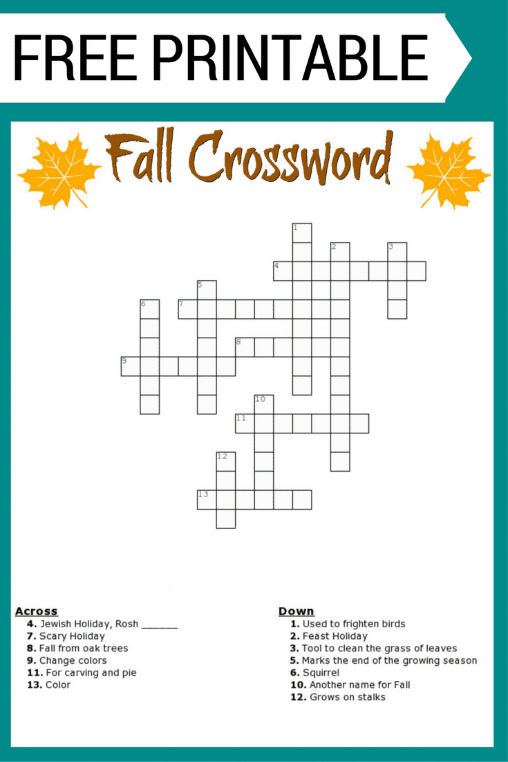 Fall Crossword Puzzle Free Printable Worksheet - Free Printable Puzzles
