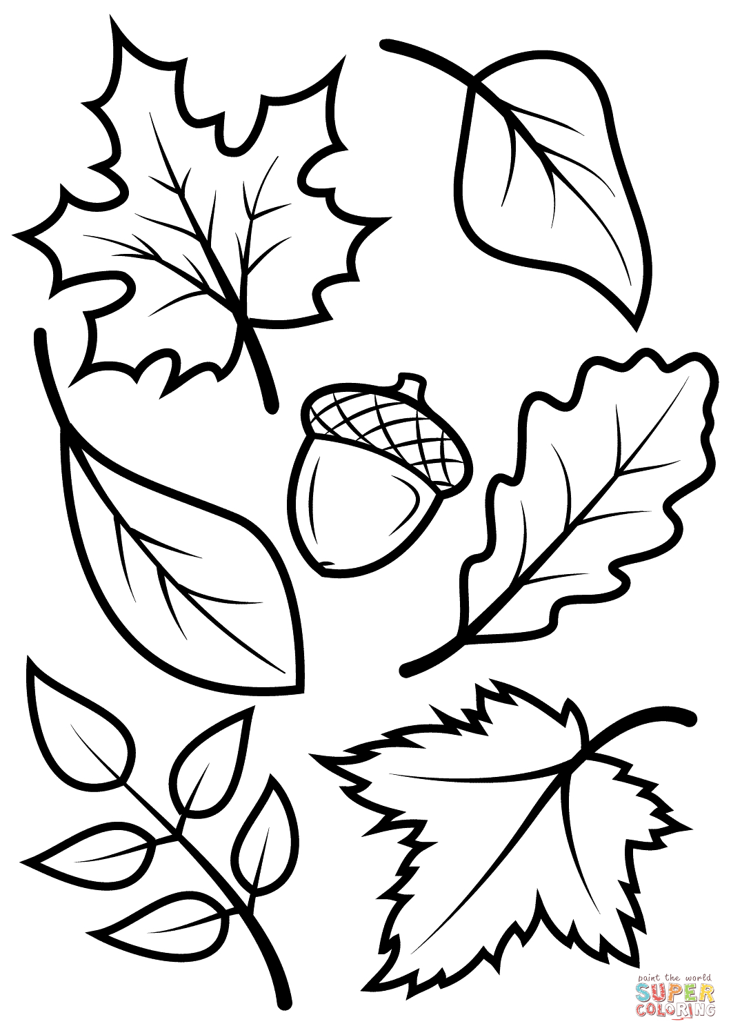 Fall Leaves And Acorn Coloring Page | Free Printable Coloring Pages - Acorn Template Free Printable