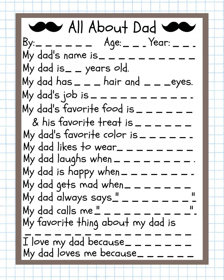 Father&amp;#039;s Day Questionnaire (Free Printable) - Free Printable Fathers Day Poems For Preschoolers