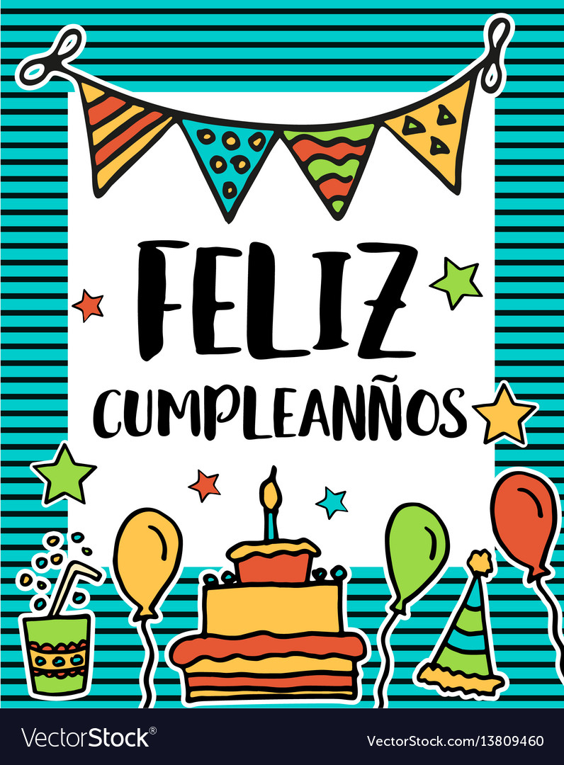 Feliz Cumpleanos Happy Birthday In Spanish Vector Image - Free Printable Happy Birthday Cards In Spanish