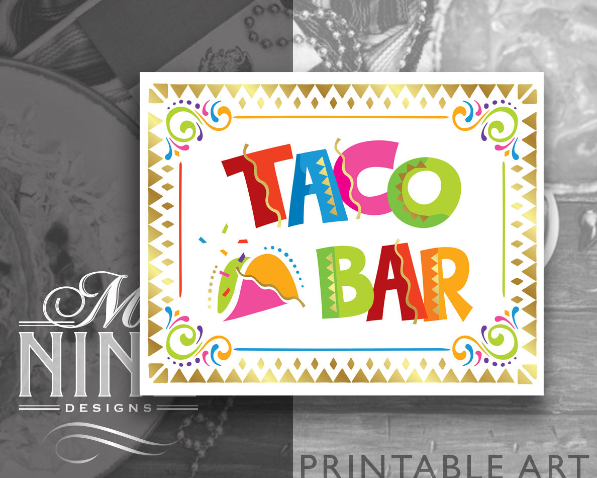 Diy Taco Bar Party Table Tents Free Printables Food Taco Bar