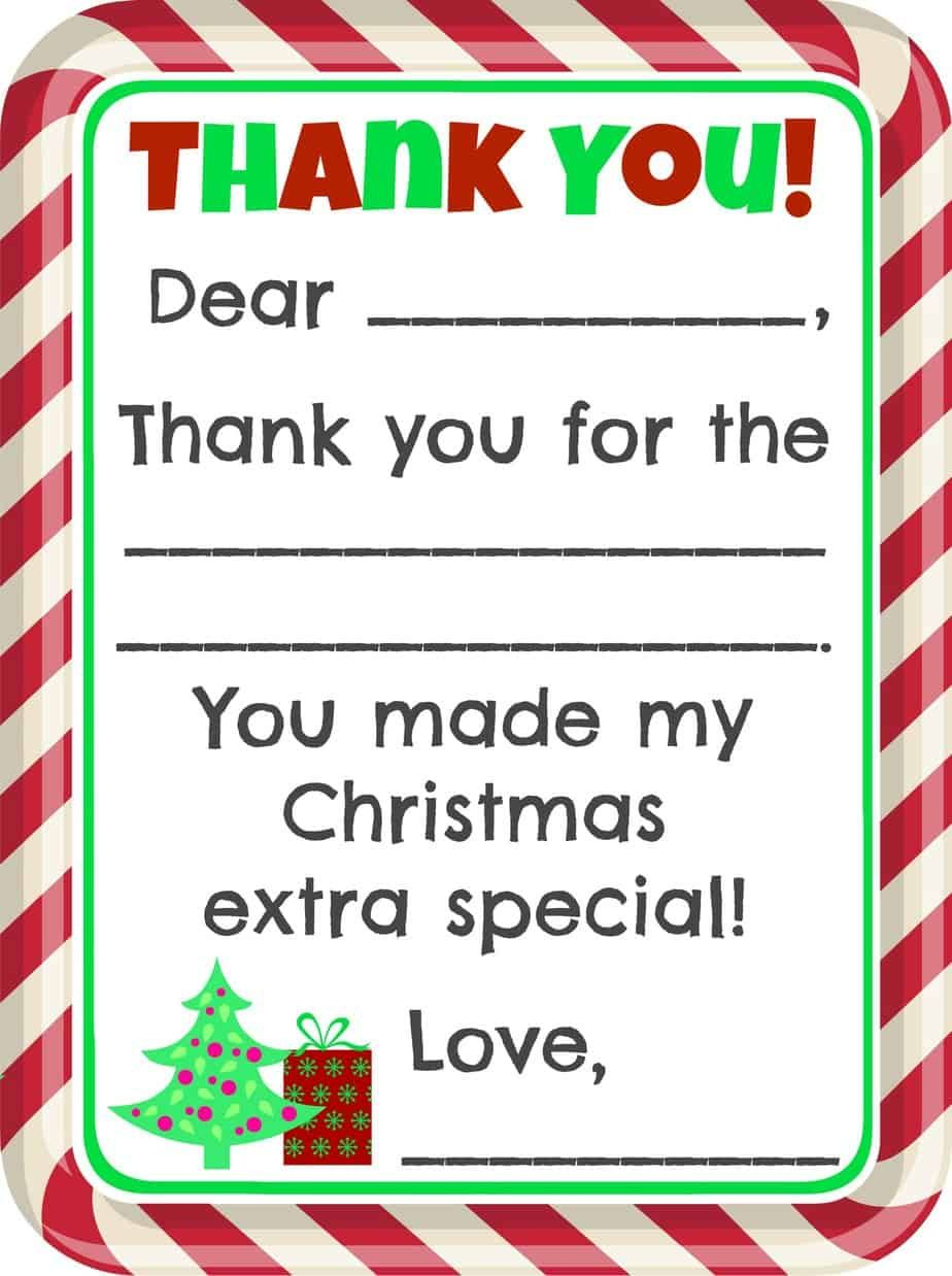 Fill-In-The-Blank Christmas Thank You Cards Free Printable - Free Christmas Thank You Notes Printable