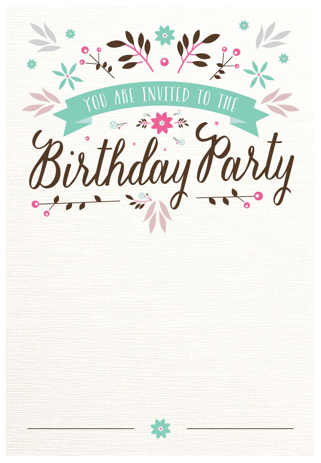 Flat Floral - Free Printable Birthday Invitation Template - Free Printable Invitations Templates