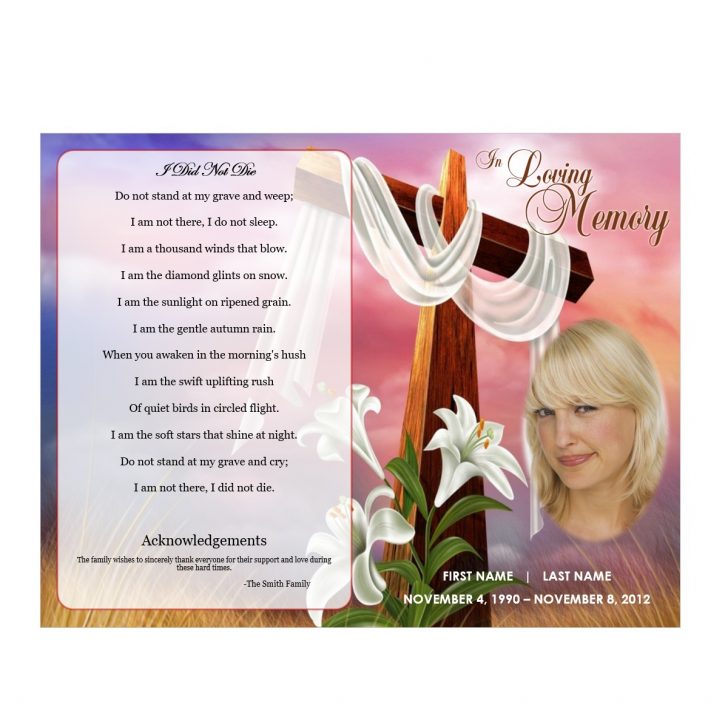 Floral Cross Funeral Pamphlets Free Printable Memorial Card