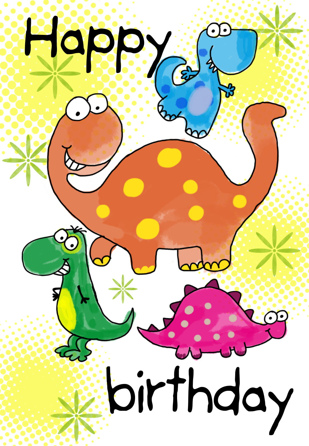 Four Cute Dinosaurs Birthday Card | Greetings Island - Free Printable Birthday Cards For Kids