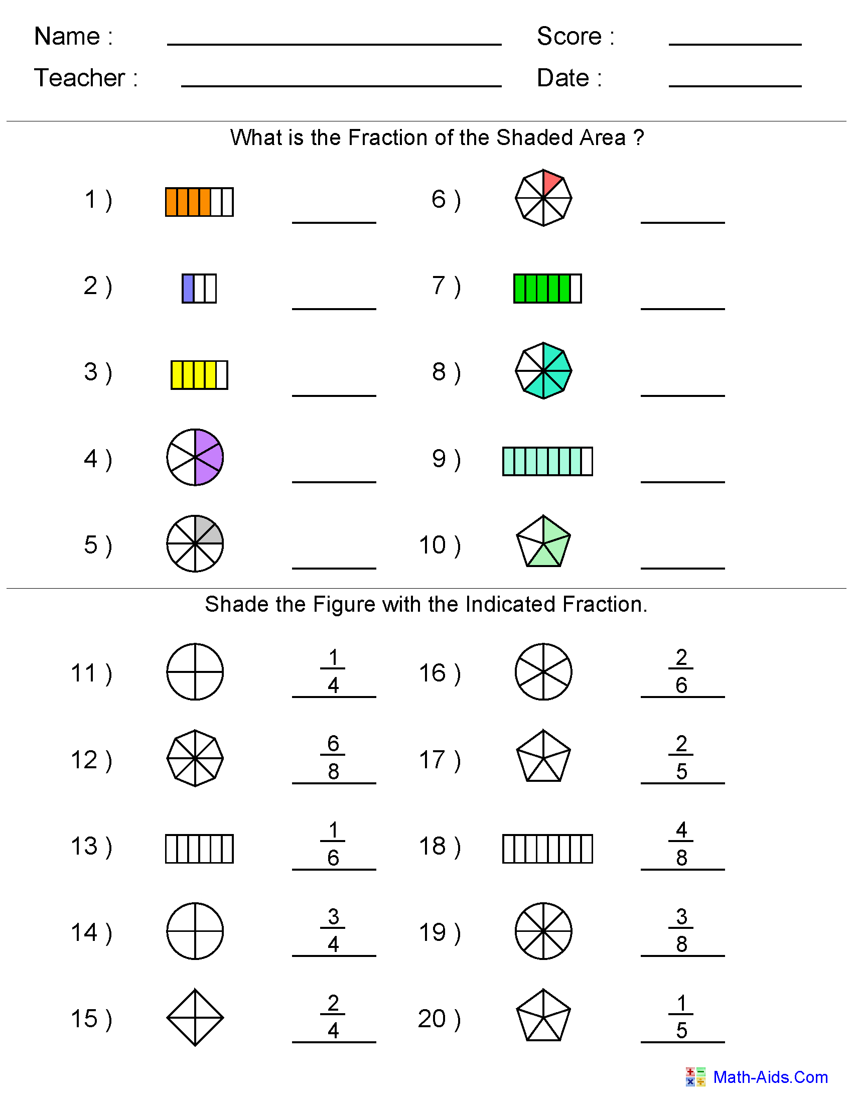Fractions Worksheets | Printable Fractions Worksheets For Teachers - Year 6 Maths Worksheets Free Printable
