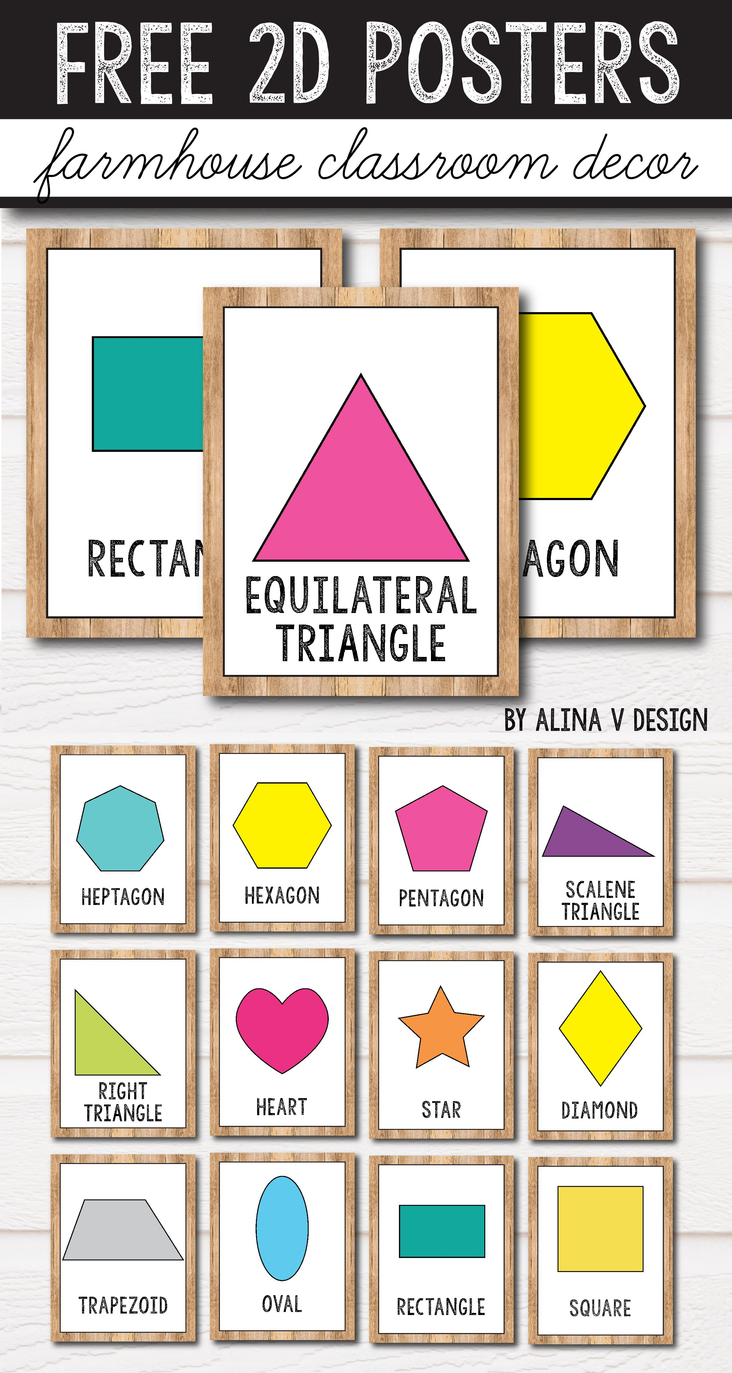 Free 2D Shape Posters - 3D Shape Posters - Farmhouse Classroom Decor - 3D Shape Bingo Free Printable